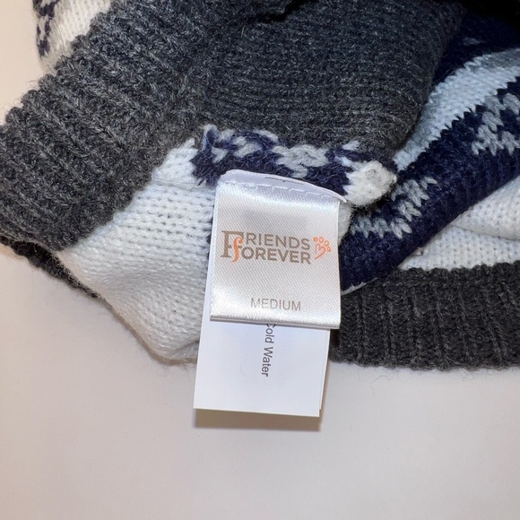 Friends Forever Gray Pom Pom Dog Sweater Size Medium Fair Isle Turtleneck - Picture 4 of 5